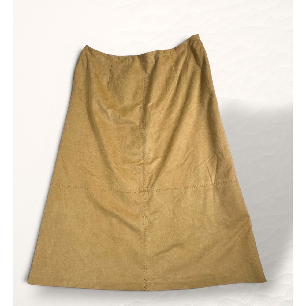 Talbots Faux Suede Skirt Women 16P Camel‎ Western Quiet Luxury Midi A-Line
